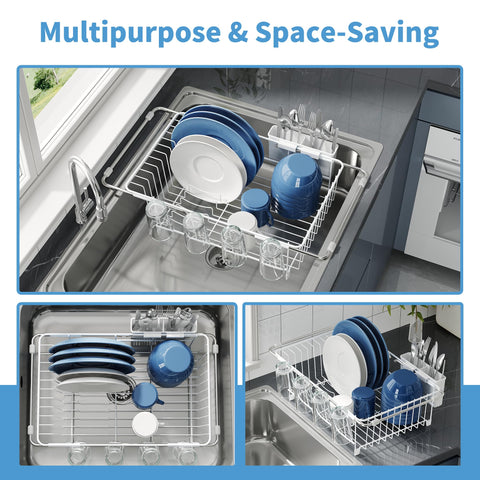 JASIWAY dish drying rack installed in sink for easy rinsing and drainage.