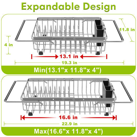 JASIWAY stainless steel over-sink rack highlights adjustable main body for extra storage.