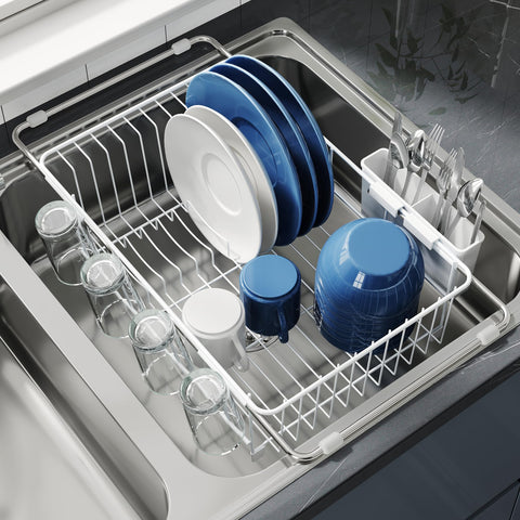 JASIWAY dish drying rack over the sink, expanding space for drip-free drying.