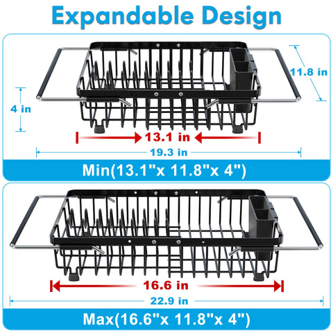 JASIWAY expandable dish rack side view showing length adjustability