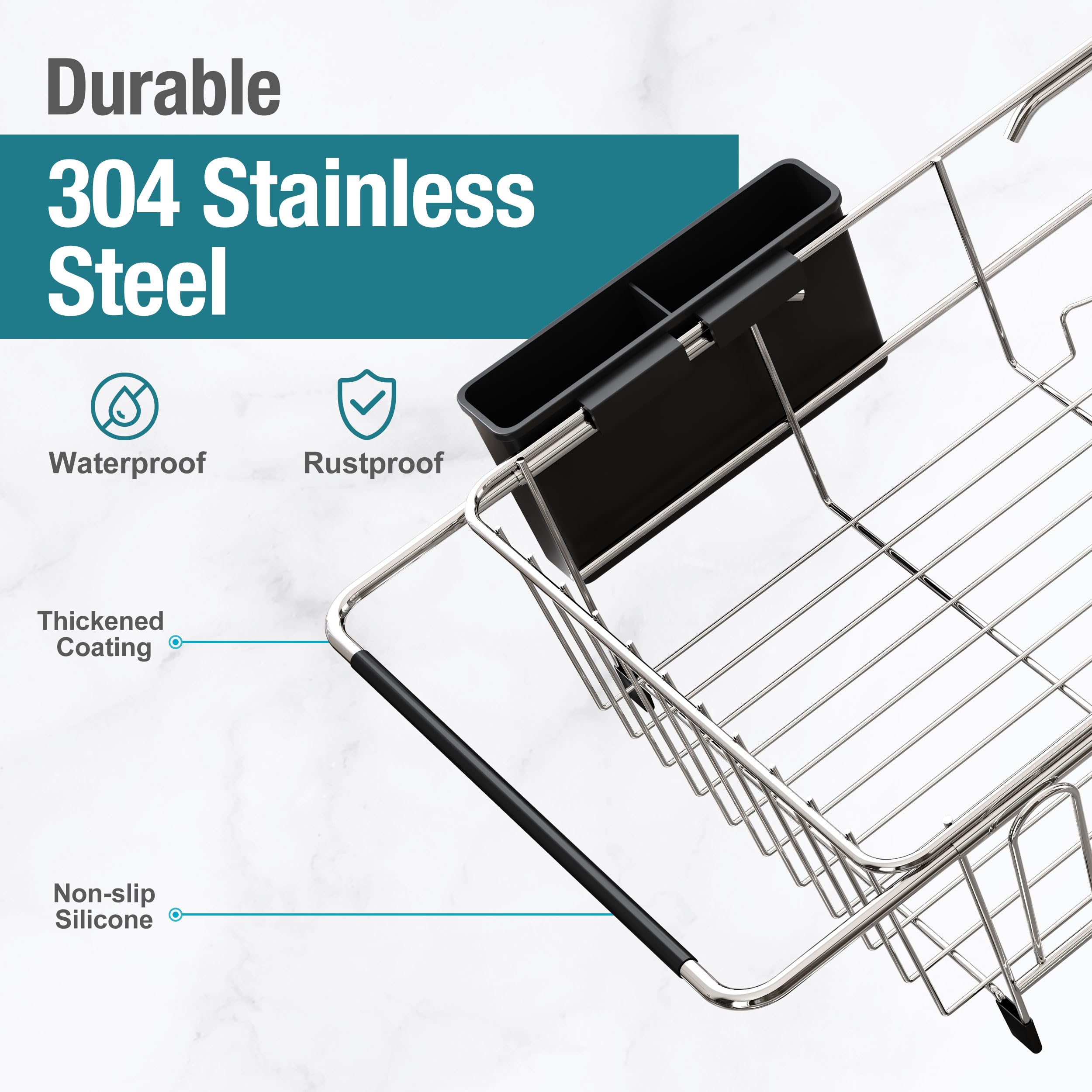 JASIWAY dish drying rack on countertop demonstrates three-use versatility for small kitchens.
