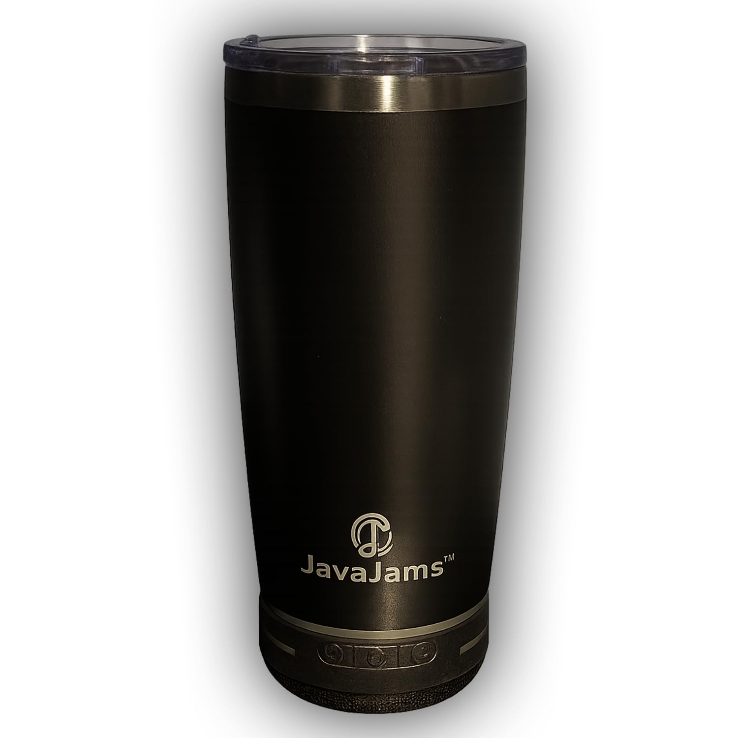 JavaJams 20 oz Bluetooth speaker tumbler on desk delivers audio while you sip.