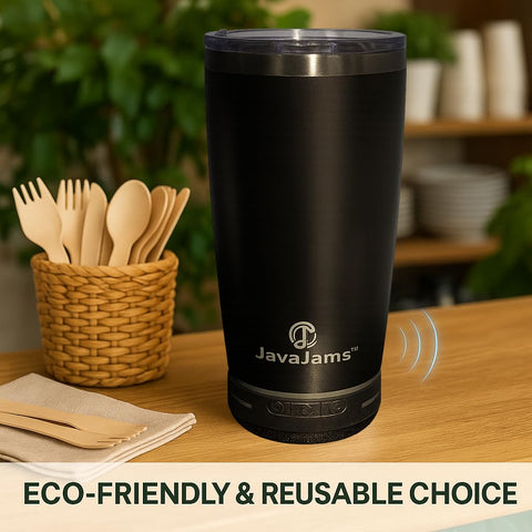 JavaJams 20 oz double-wall insulation maintains hot or cold beverages.
