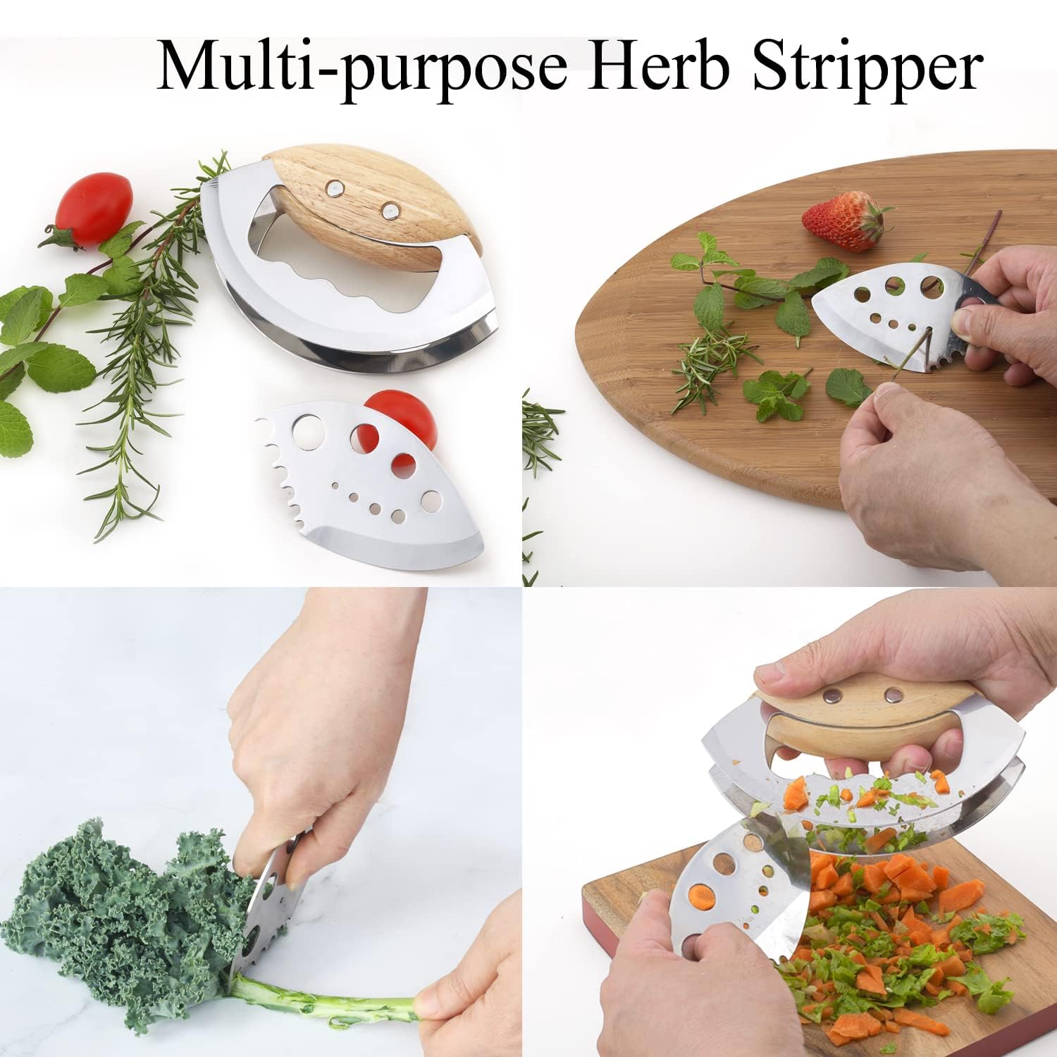 Jawanfu herb stripper with eight holes and six semicircles eases leaf removal.