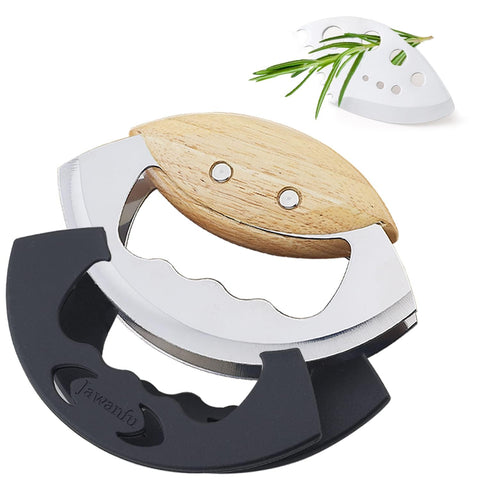 Jawanfu mezzaluna salad chopper with dual blades for quick, even greens prep.