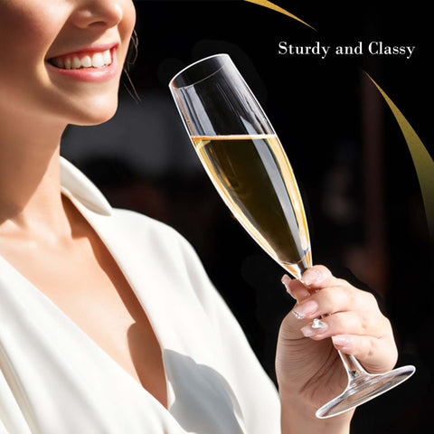 JBHO dishwasher-safe champagne glasses for easy cleanup.