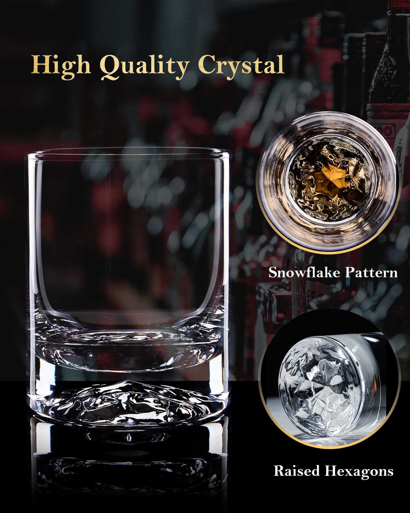 JBHO lead-free crystal glass delivers bright clarity to showcase spirits' true color.