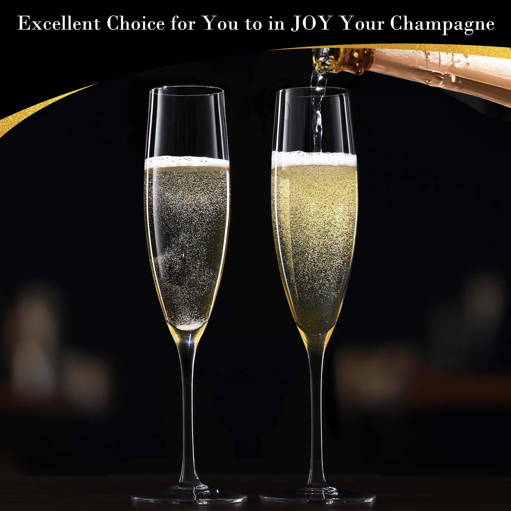 JBHO set of 4 champagne flutes displayed in an elegant box.