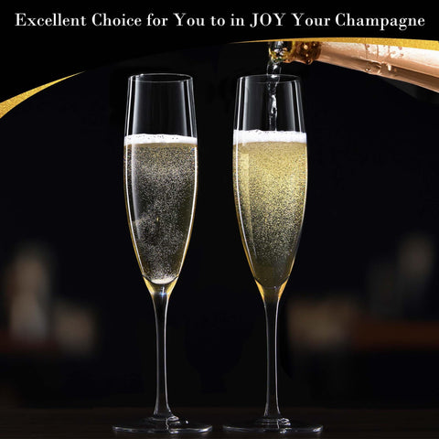 JBHO set of 4 champagne flutes displayed in an elegant box.