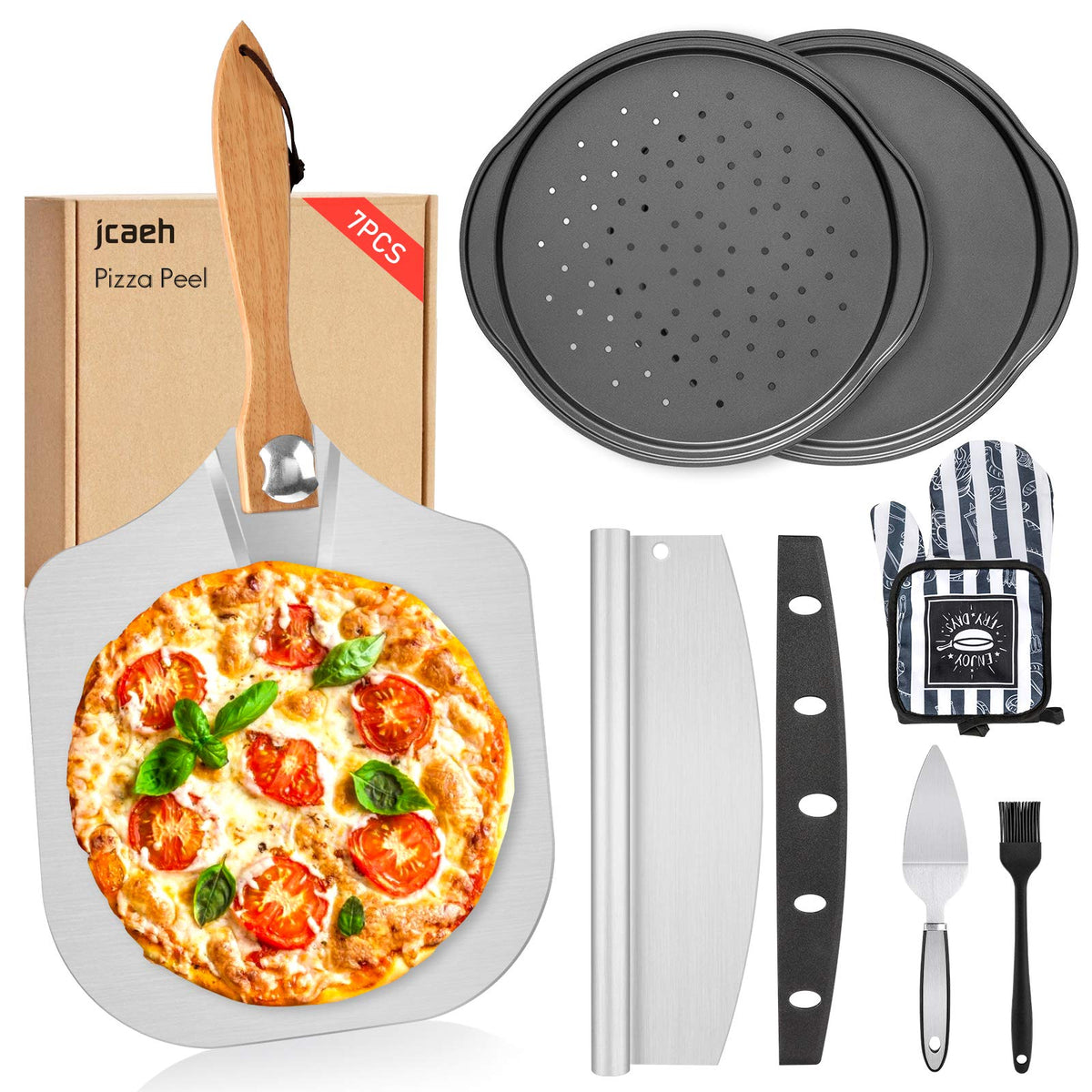 jcaeh foldable pizza peel with wooden handle for easy transfer and compact storage.