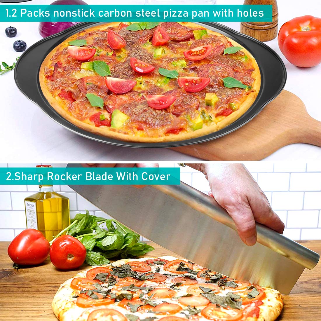 jcaeh solid 14-inch pizza pan doubles as versatile baking tray.