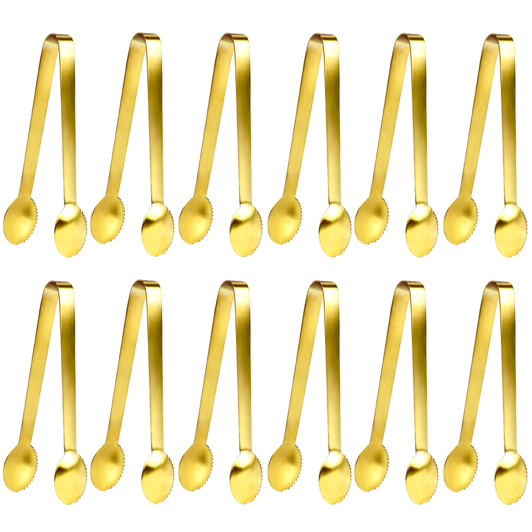 JCREN 12-pcs gold tongs, top view, ideal for family gatherings and easy sharing.