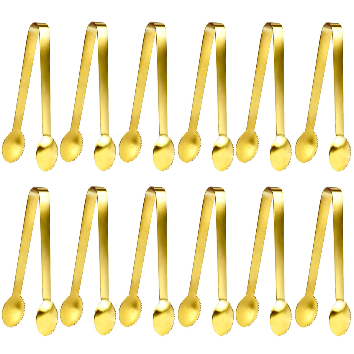 JCREN 12-pcs gold tongs, top view, ideal for family gatherings and easy sharing.