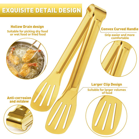 JCREN 7inch tongs gold handle closeup showing smooth edges.
