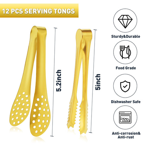 JCREN appetizers tongs 5in in gold offer precise grip for bite-size hors d'oeuvres.