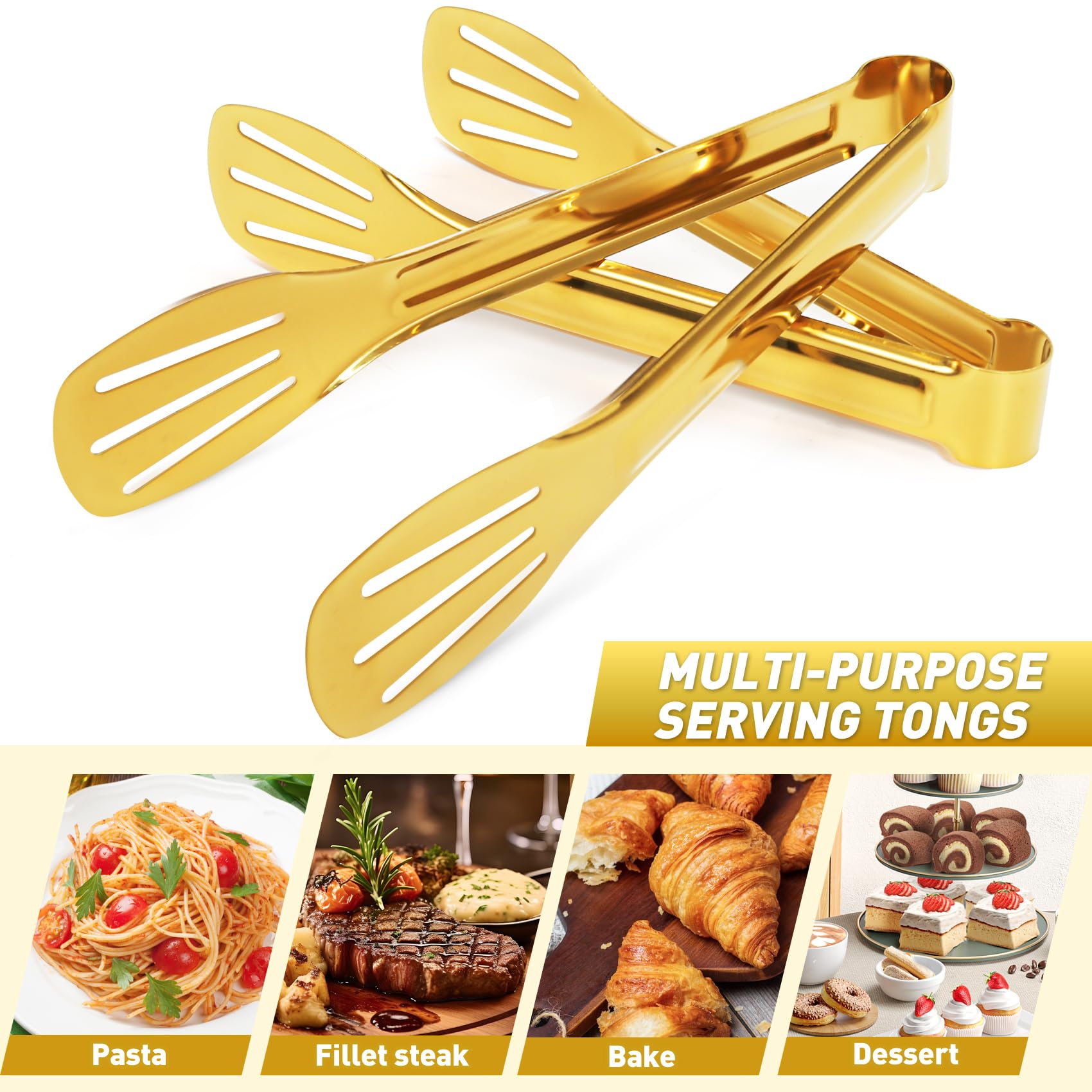 JCREN buffet tongs stainless gold 7inch for easy reach and control.
