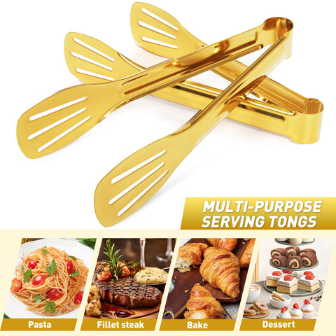 JCREN buffet tongs stainless gold 7inch for easy reach and control.