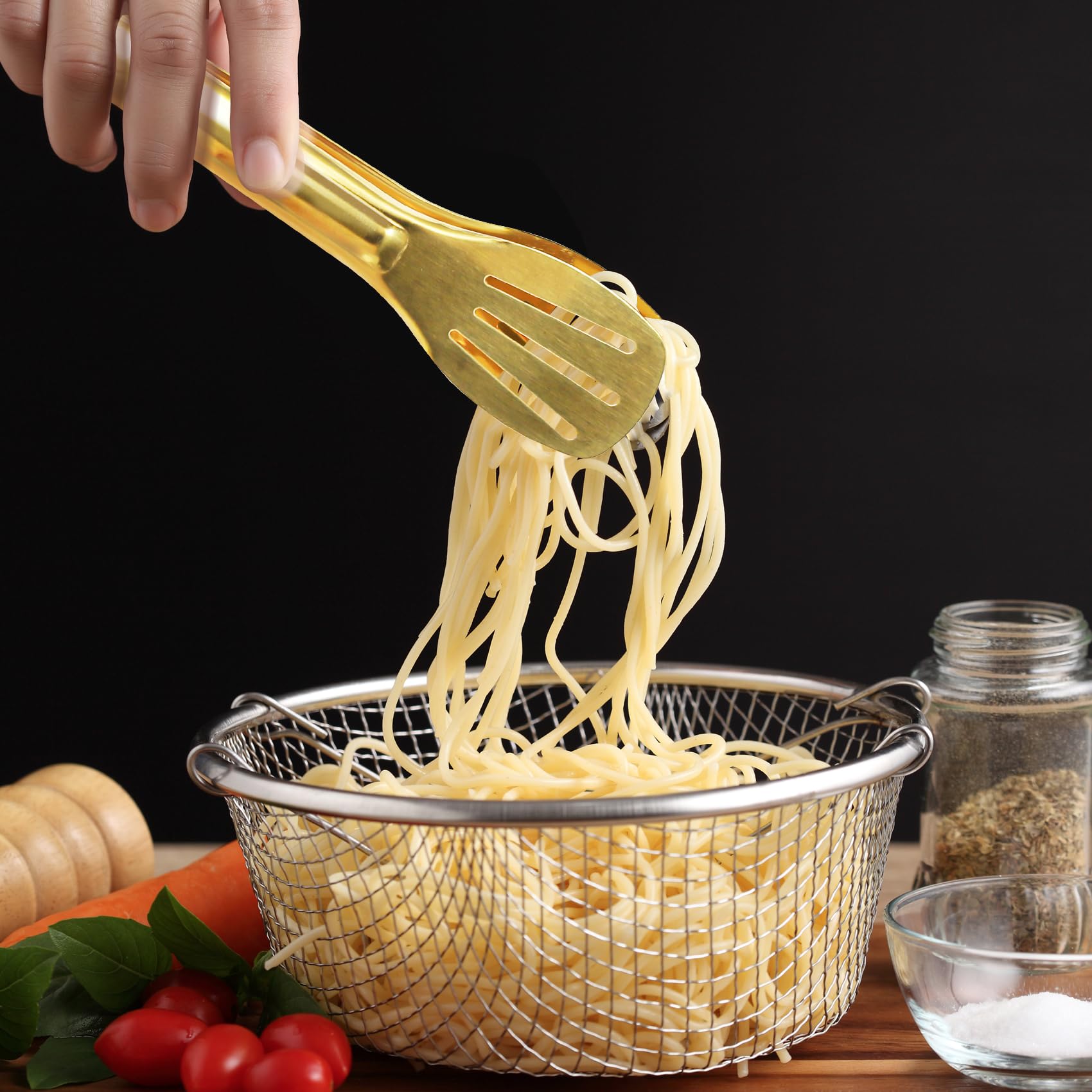 JCREN elegant gold tongs with comfortable grip for everyday use.