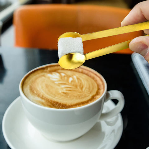 JCREN gold tongs with serrated edge, easy ice cube pickup and garnishes.
