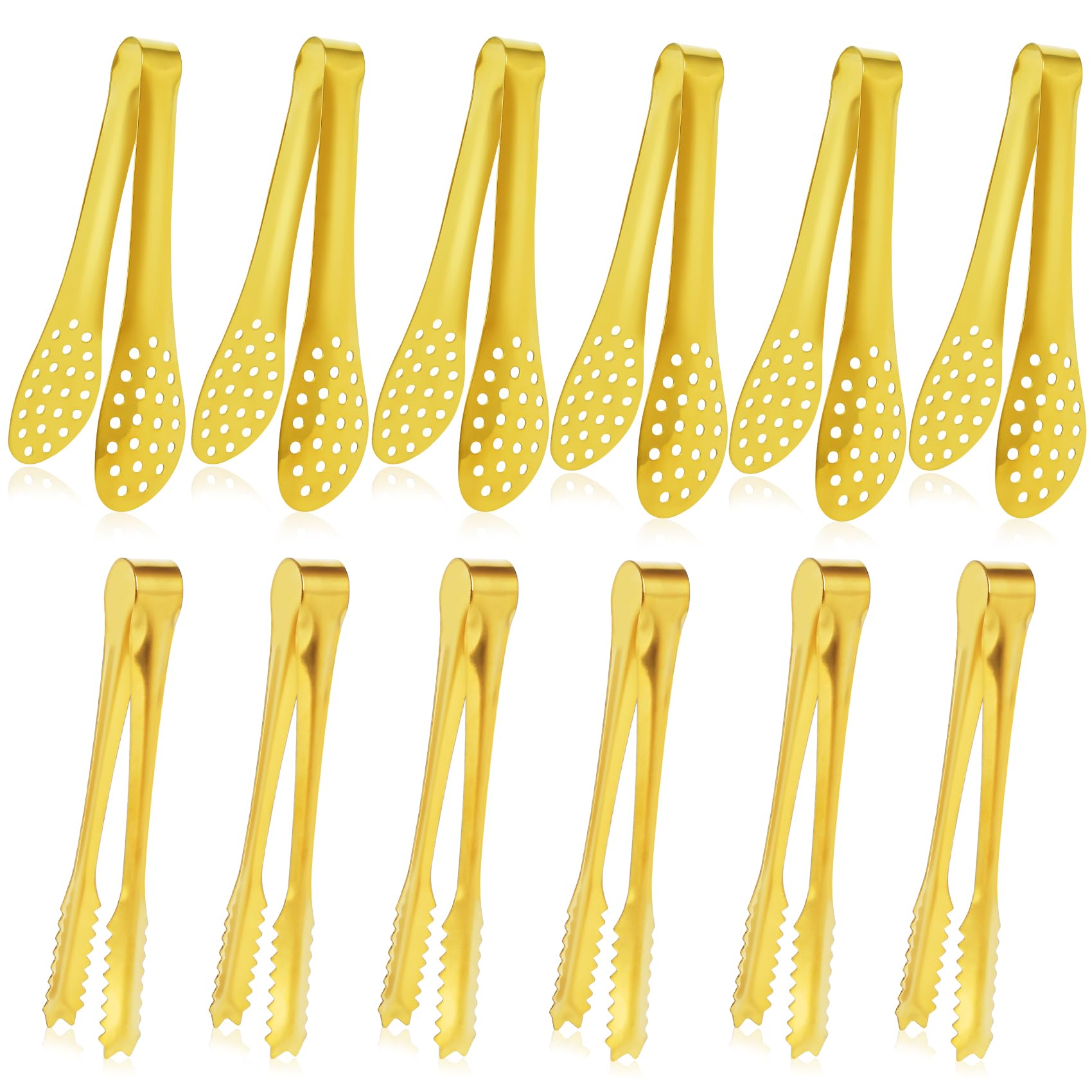 JCREN mini-tongs 5in with gold finish ideal for appetizers and desserts.
