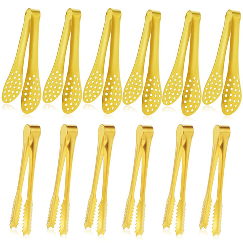 JCREN mini-tongs 5in with gold finish ideal for appetizers and desserts.