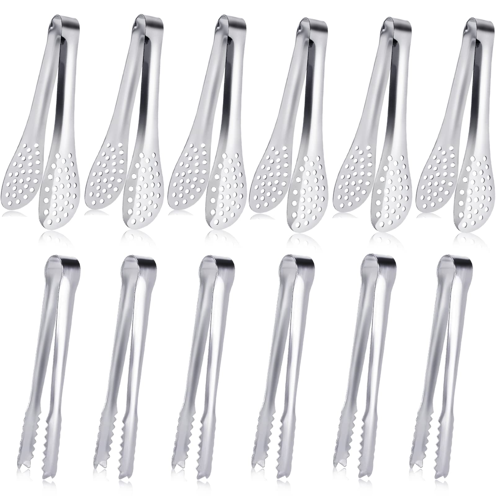 JCREN 5 inch mini tongs in polished stainless steel, ideal for desserts and appetizers