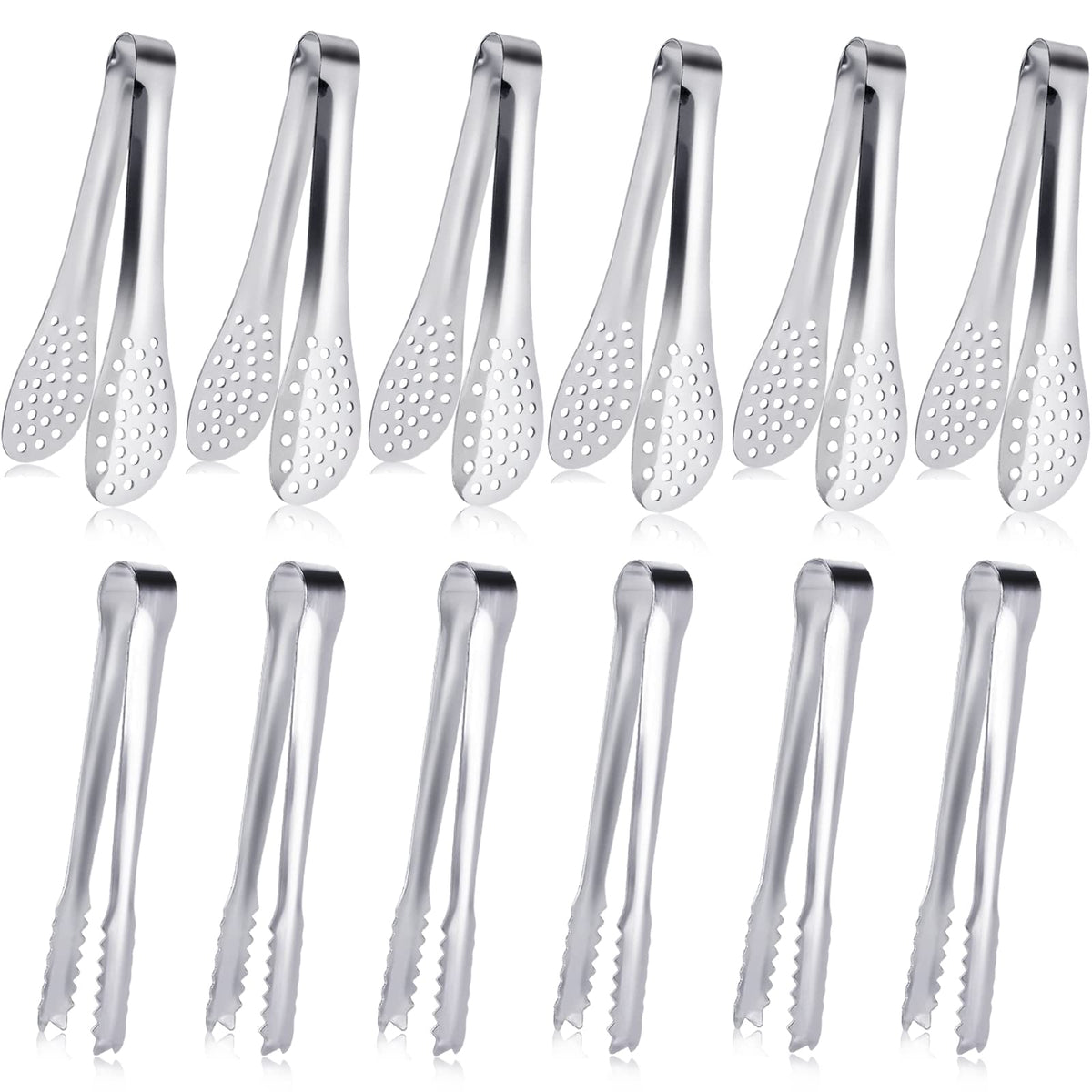 JCREN 5 inch mini tongs in polished stainless steel, ideal for desserts and appetizers
