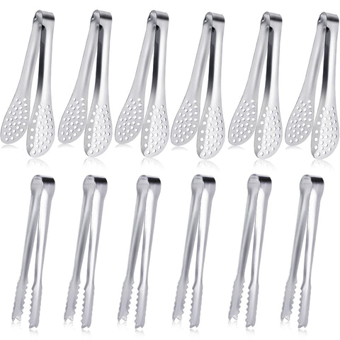 JCREN 5 inch mini tongs in polished stainless steel, ideal for desserts and appetizers