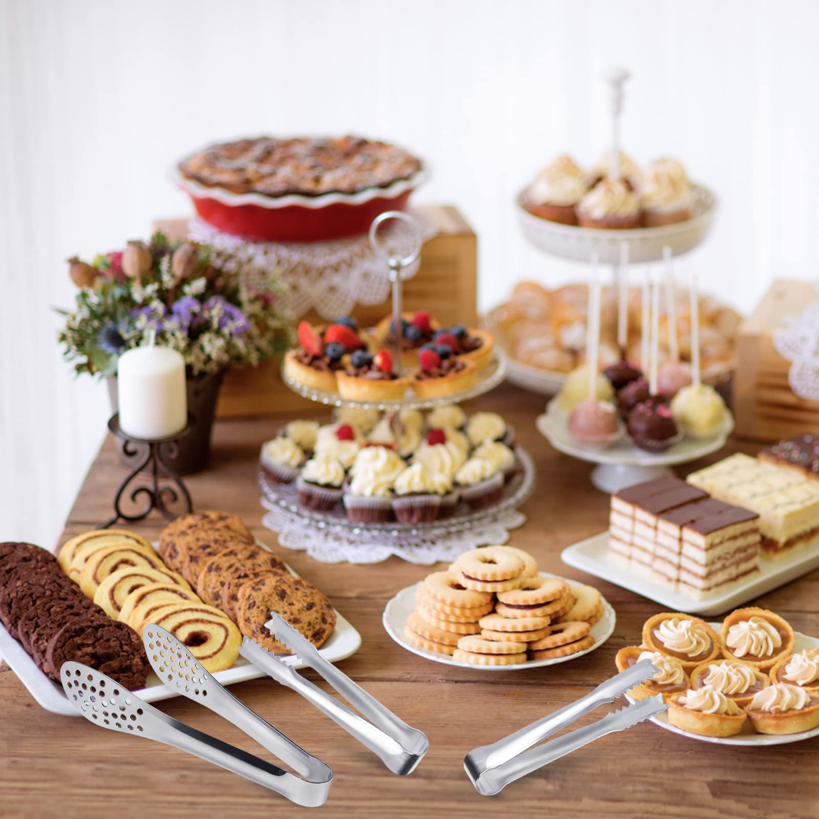 JCREN polished silver tongs add elegance to wedding dessert stations