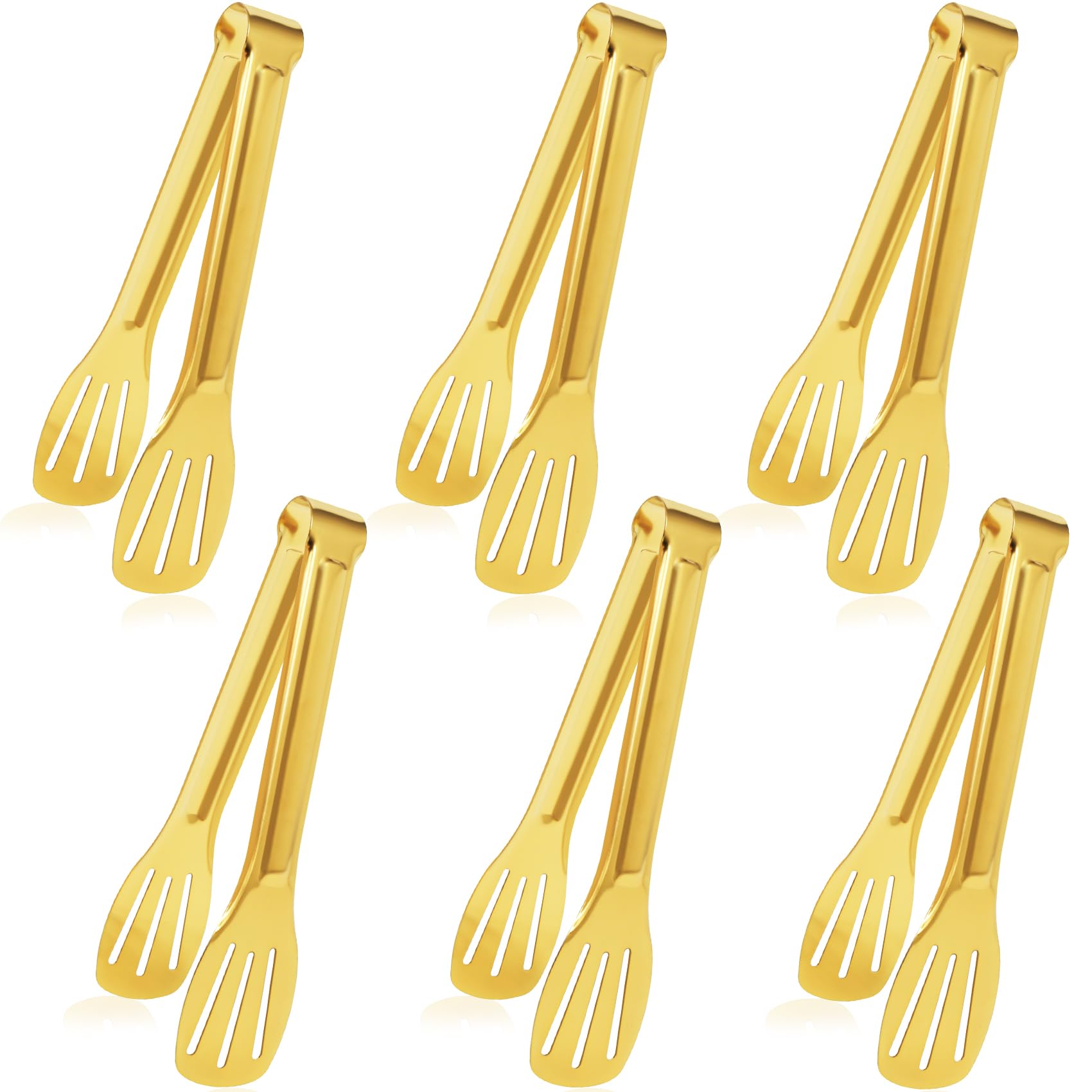 JCREN serving tongs 6-pack in gold finish ideal for buffet presentation.