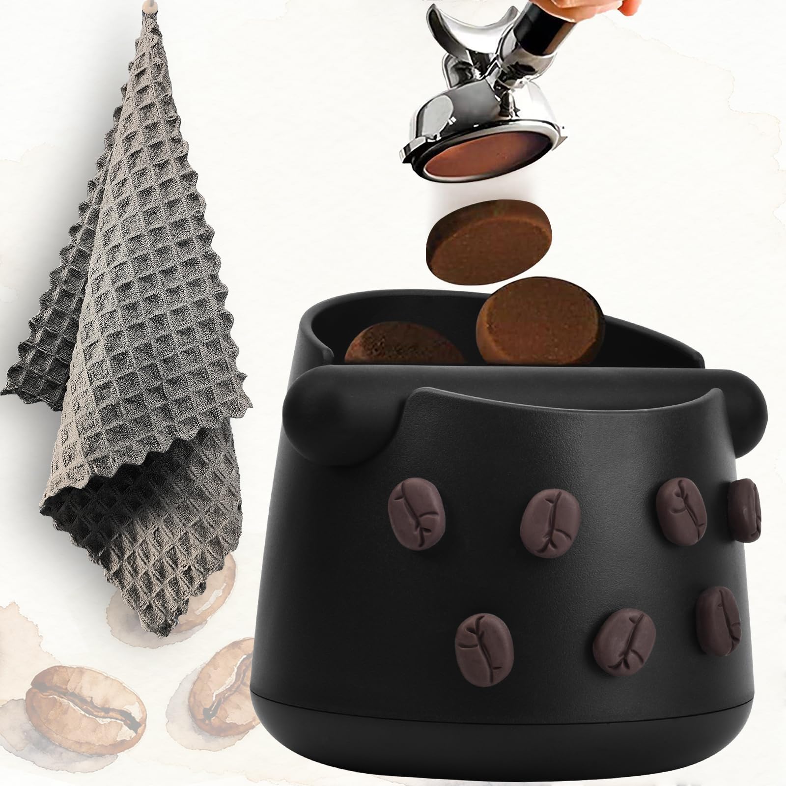 JDHAVMOS coffee knock box front view, durable ABS construction for daily espresso prep.