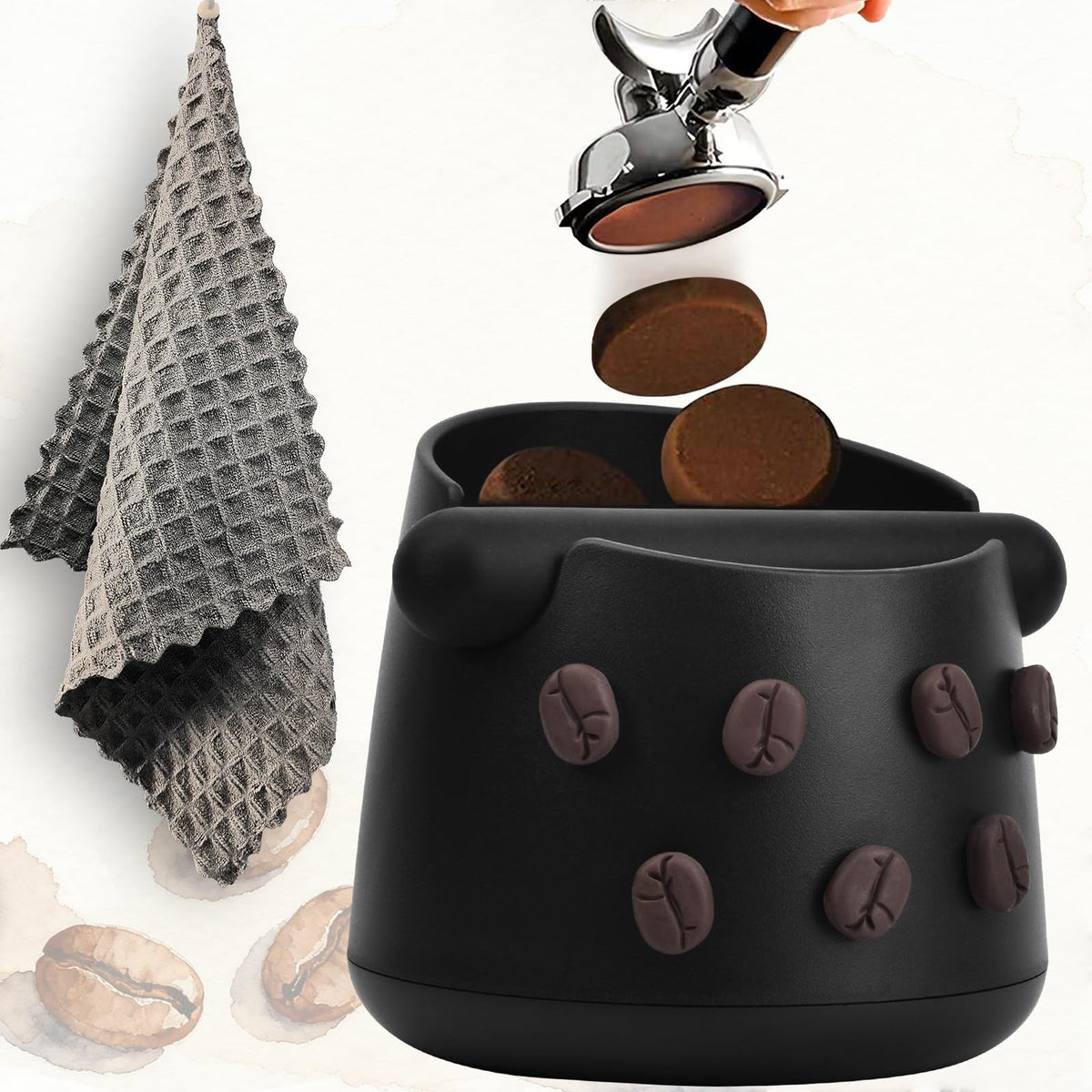 JDHAVMOS coffee knock box front view, durable ABS construction for daily espresso prep.