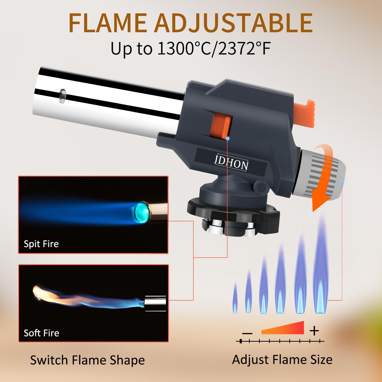 JDHON piezo ignition enables one-handed lighting for quick use.
