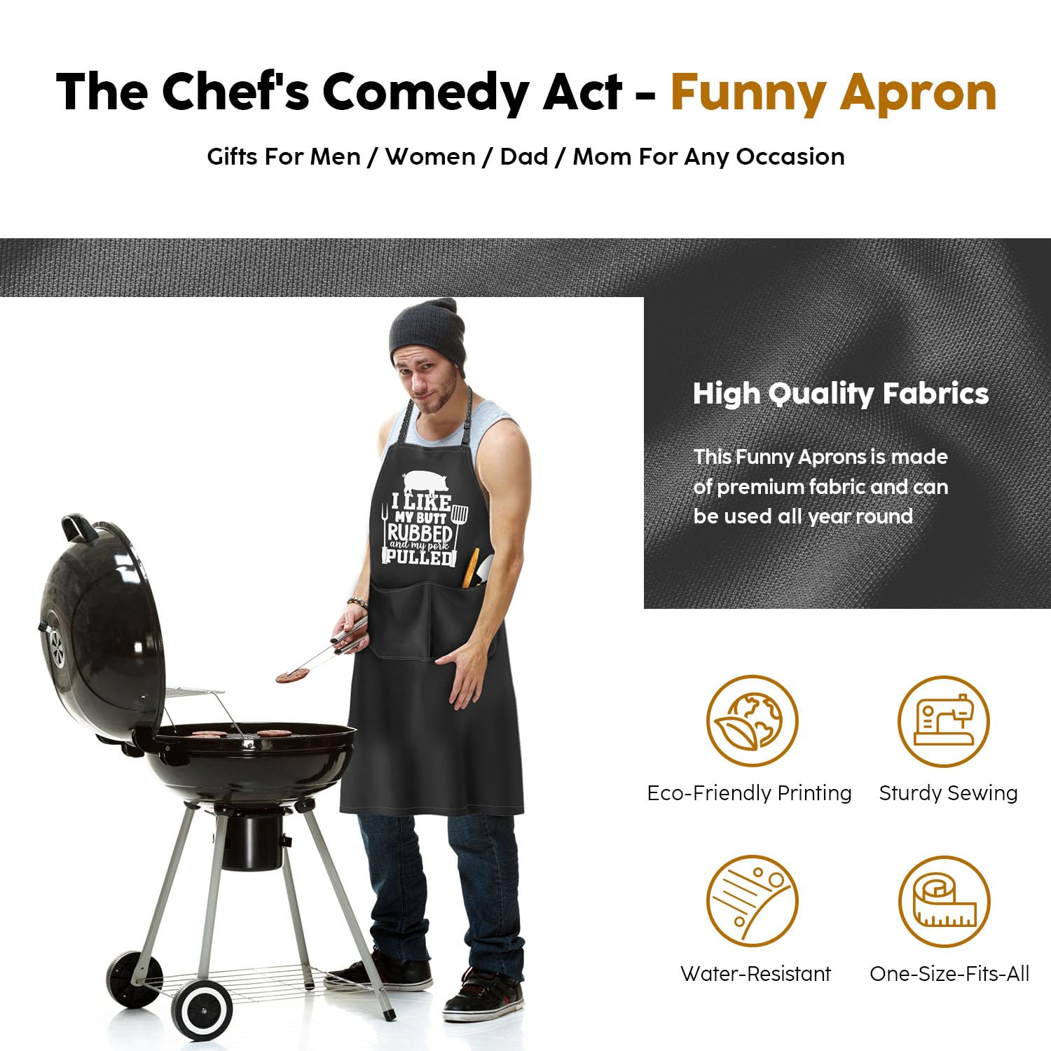 JDNFYGX apron pockets detail showing space for phone and tools during grilling