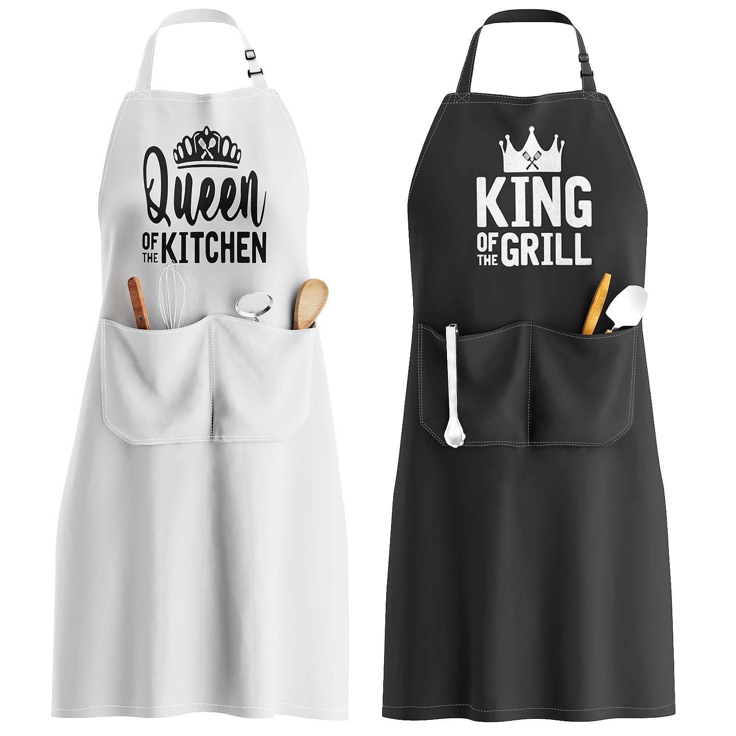 JDNFYGX King and Queen apron set displayed for couples cooking sessions