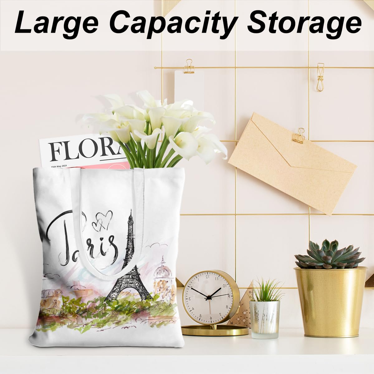 Jealance cotton reusable tote emphasizes large capacity for groceries and daily essentials.