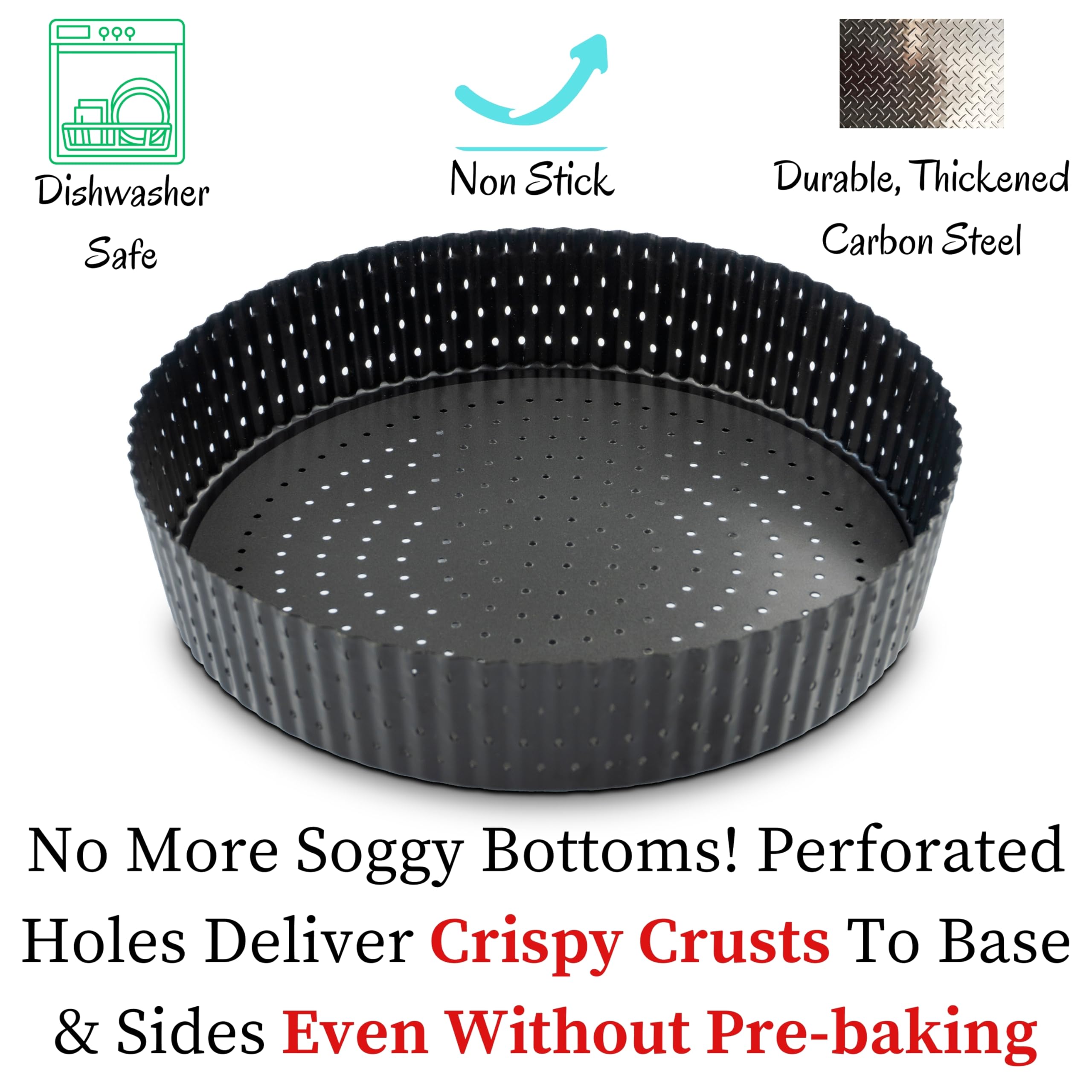 Jean Lemond Why Holes non-stick surface aids easy food release.