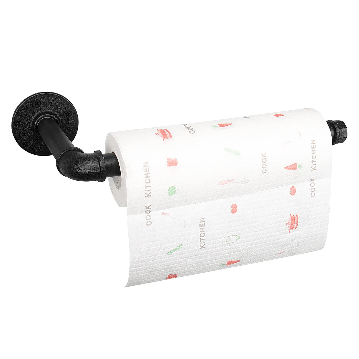 Jeasor industrial pipe paper towel holder wall mount in black for stylish kitchen organization.