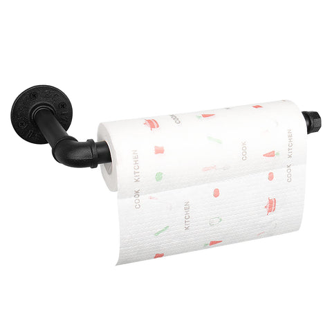 Jeasor industrial pipe paper towel holder wall mount in black for stylish kitchen organization.