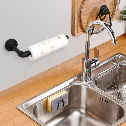 Jeasor wall-mounted iron pipe holder supports vertical hanging in tight spaces.
