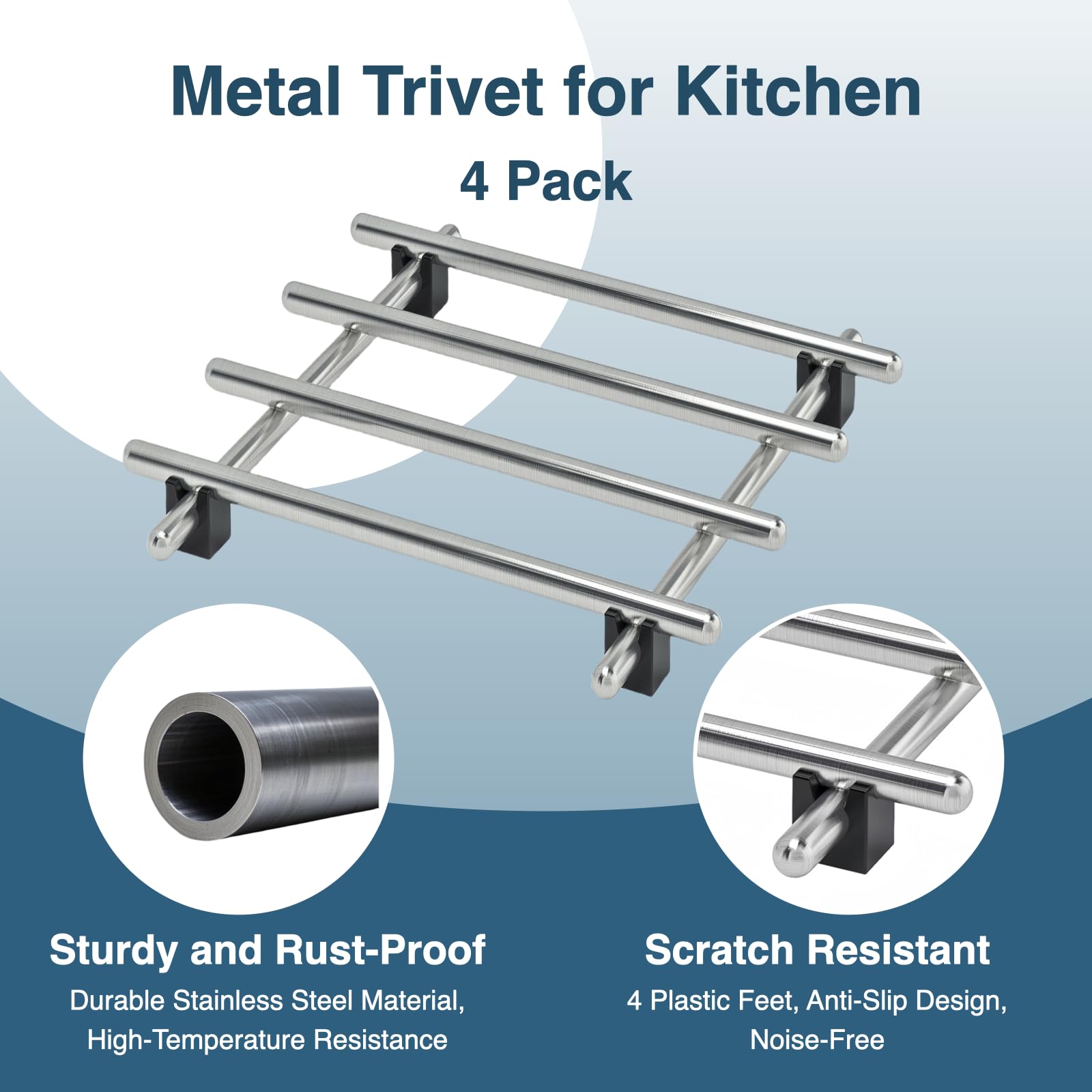 JEEATCN trivet with anti-slip feet protects countertops when supporting hot pots.