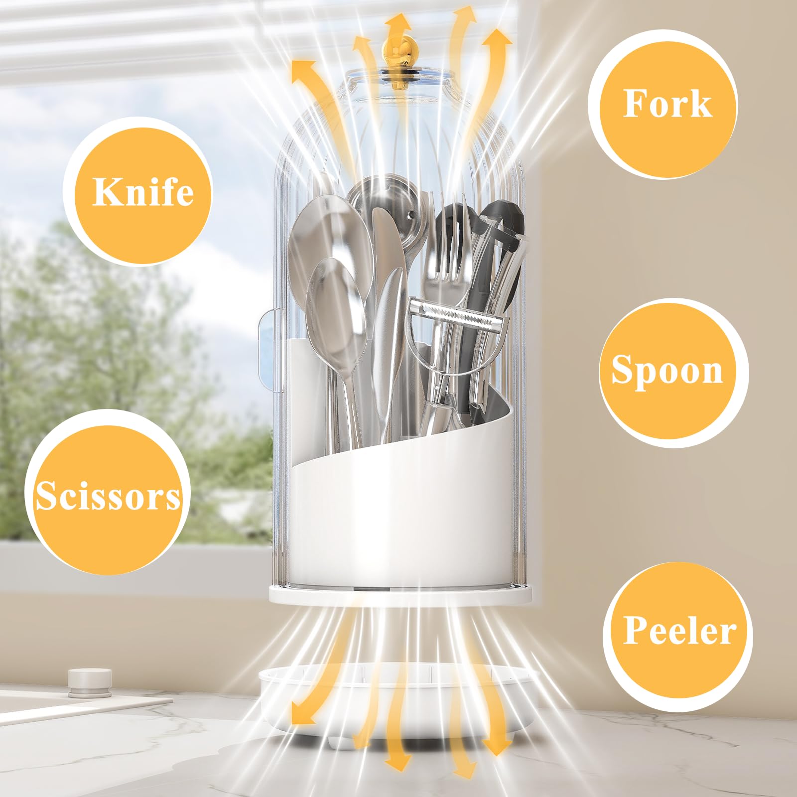 JEESA Multi-slot Holder neatly stores knives, forks, spoons and chopsticks for quick prep.