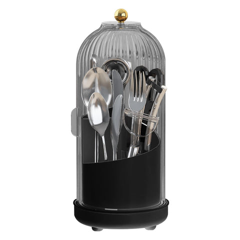 JEESA dustproof utensil holder with lid showing 180-degree rotation