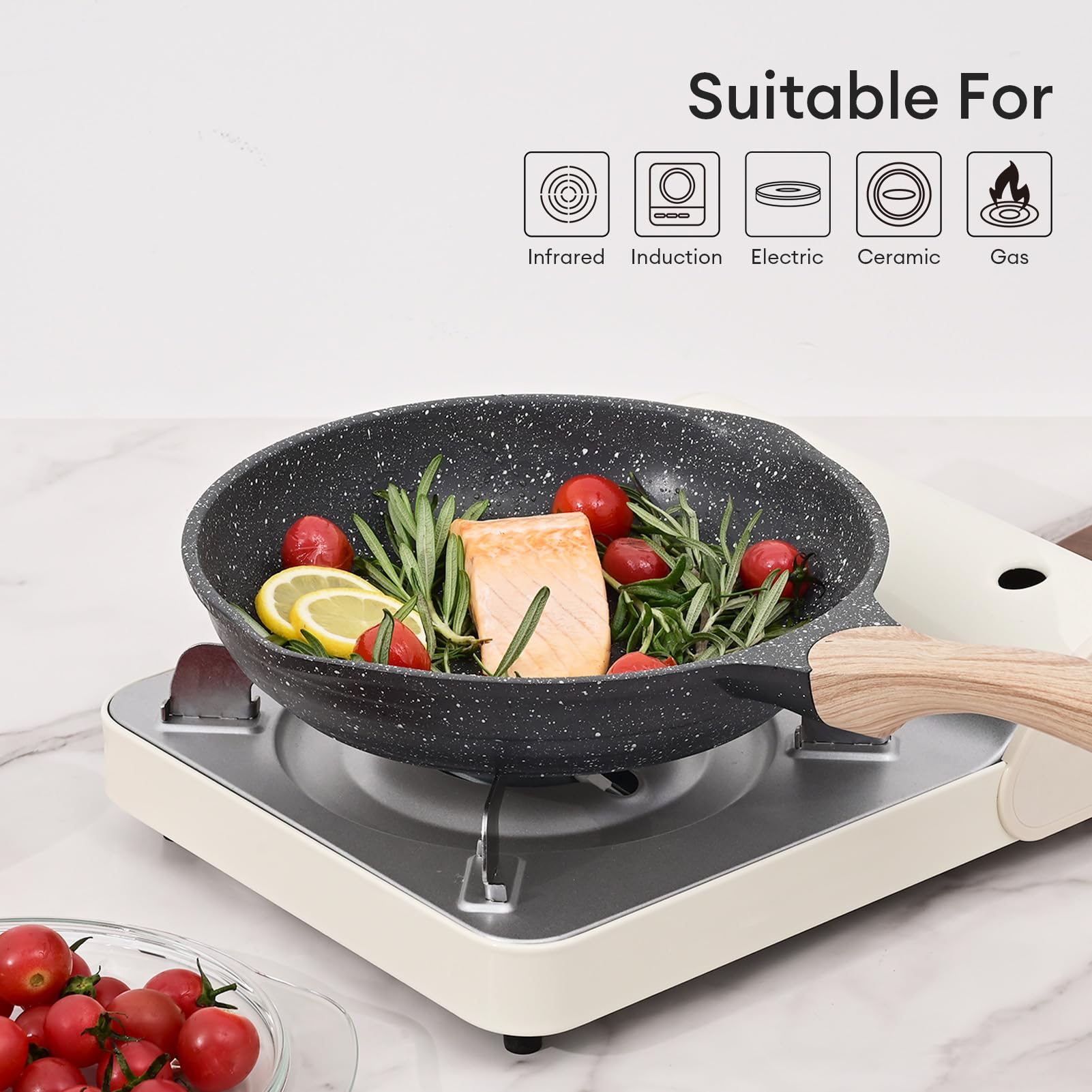 Easy cleaning with JEETEE pan thanks to eco-friendly marble coating.