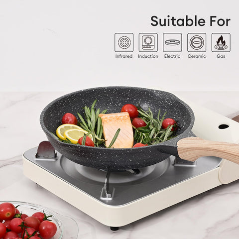 Easy cleaning with JEETEE pan thanks to eco-friendly marble coating.