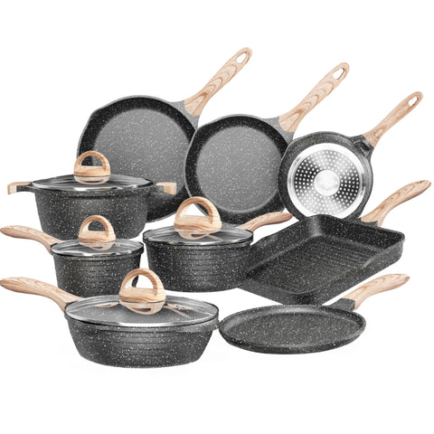 JEETEE 23pc gray frying pans in action for versatile everyday cooking