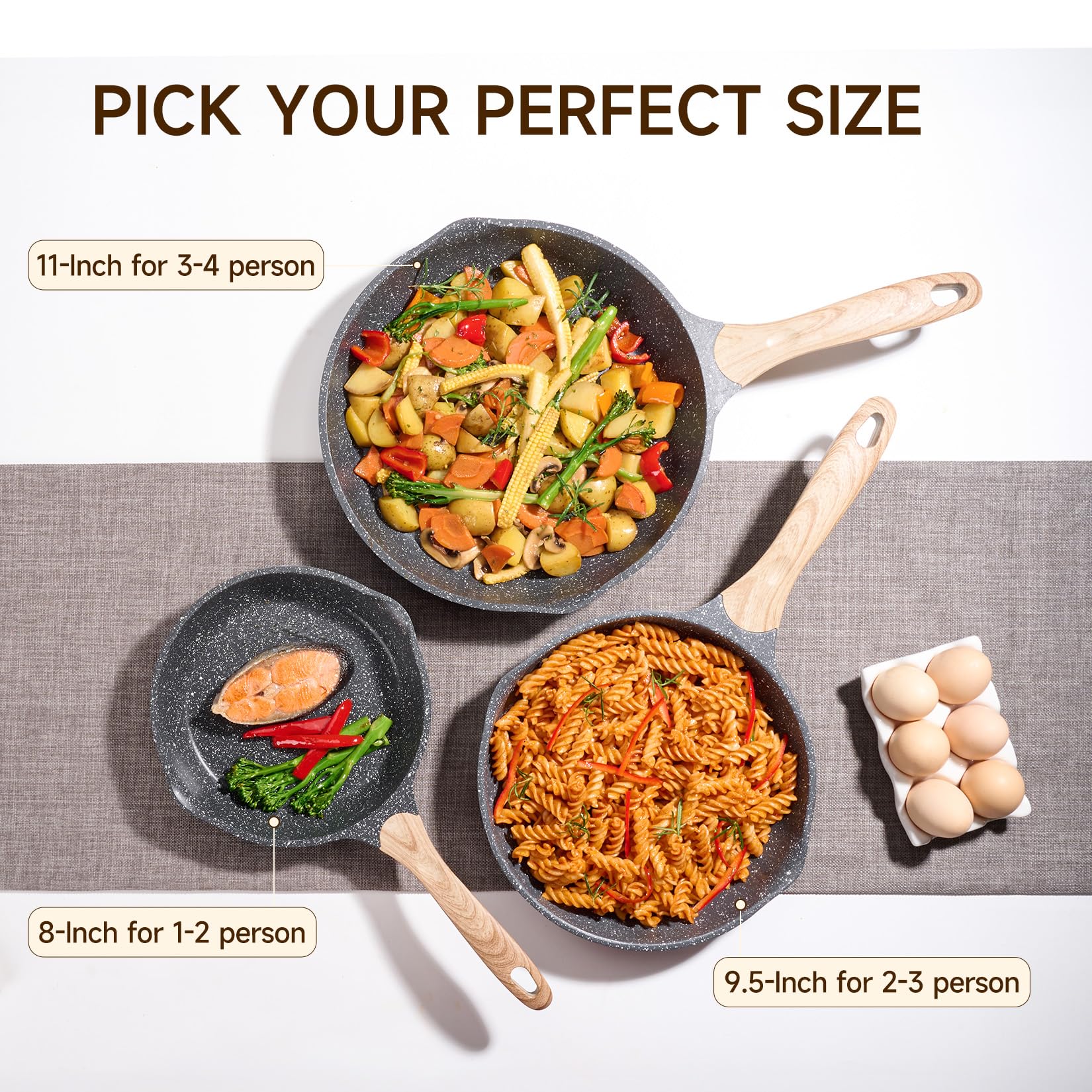 Top view of JEETEE stone coating nonstick pan showing even heat release