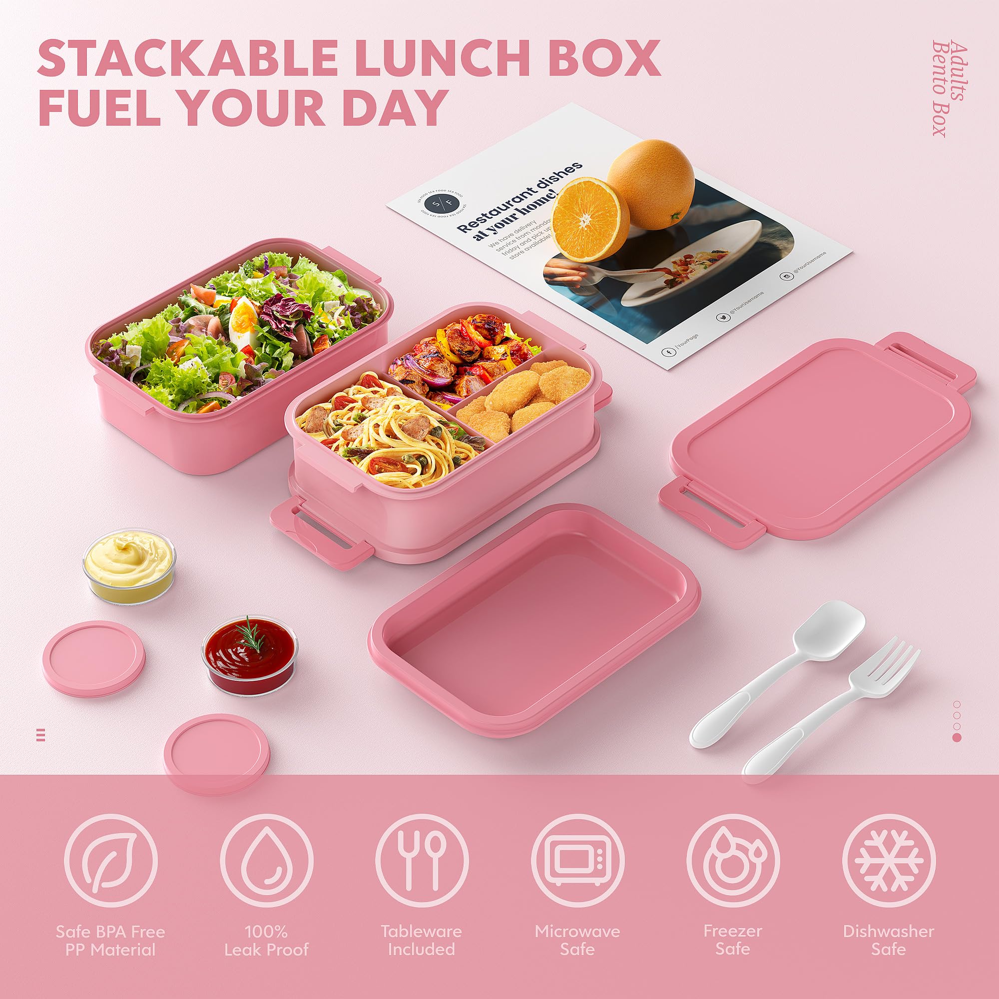 Jelife 72oz capacity shown in stackable design for generous portions and neat transport.