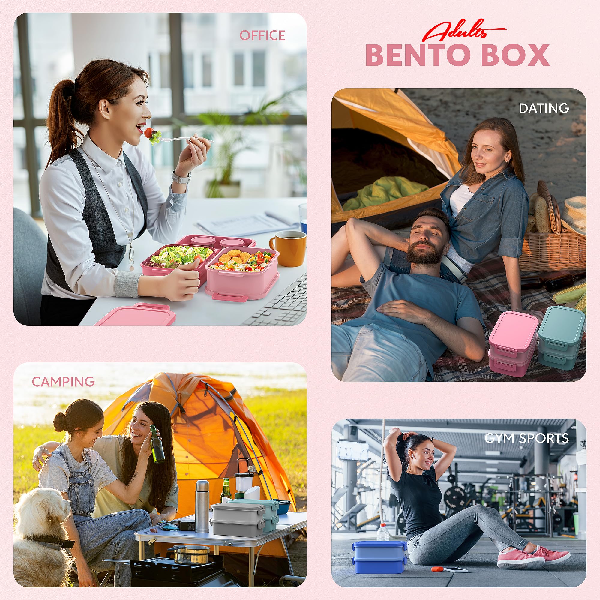 Jelife bento features five compartments with two dressing containers for balanced meals.