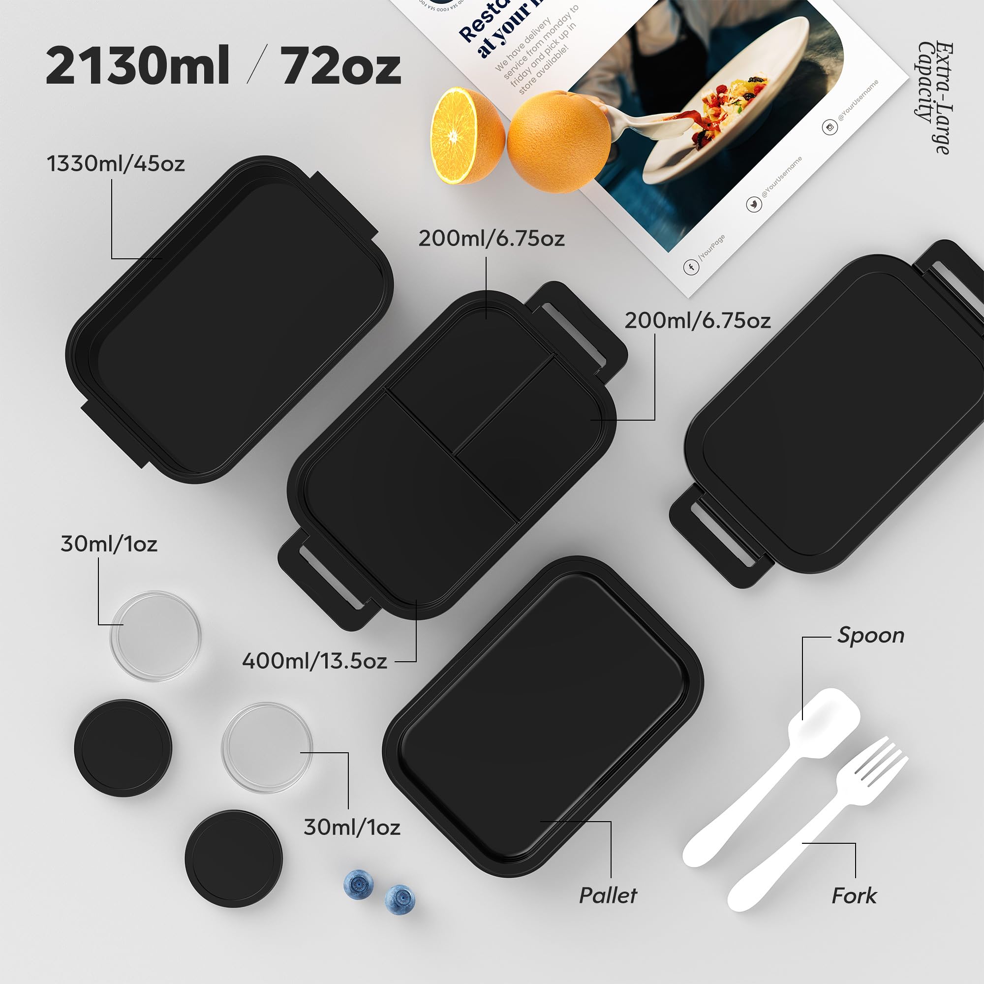 Jelife five compartments with utensils included supports balanced, portion-controlled meals.